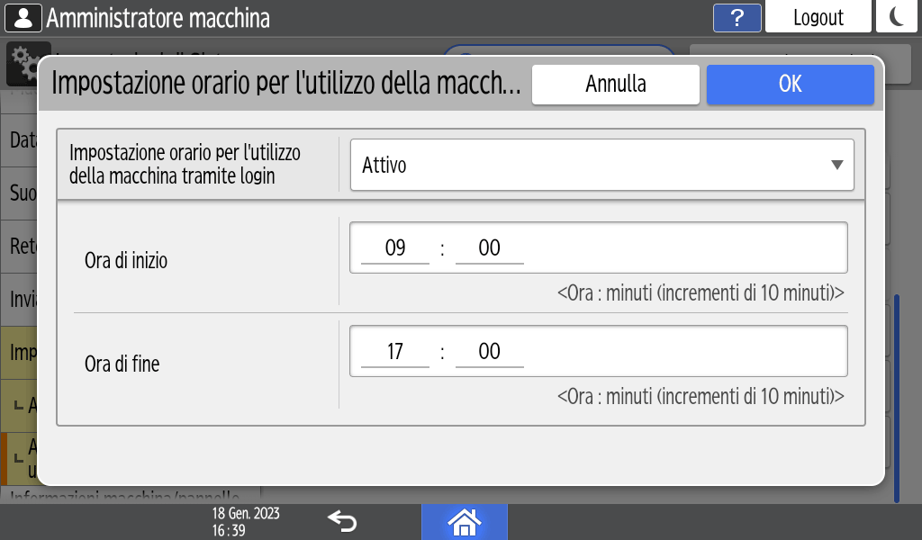 Illustrazione della schermata sul pannello operativo