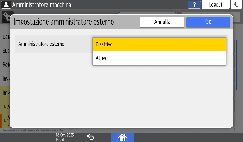 Illustrazione della schermata sul pannello operativo