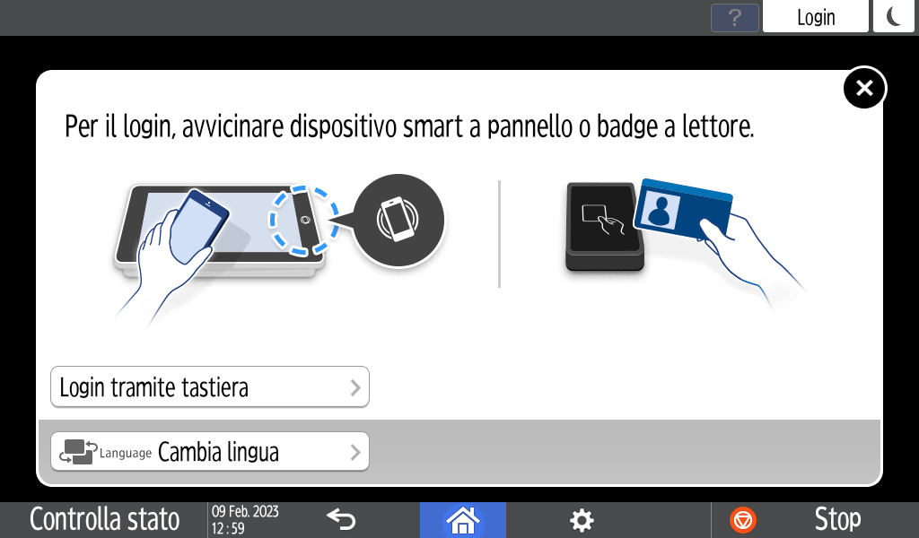 Illustrazione della schermata sul pannello operativo