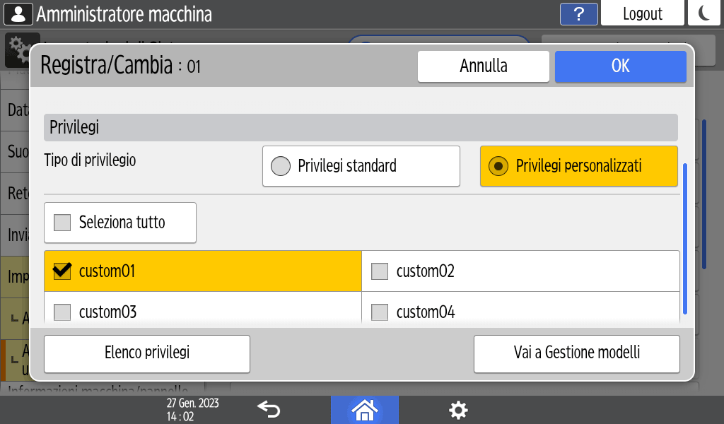 Illustrazione della schermata sul pannello operativo