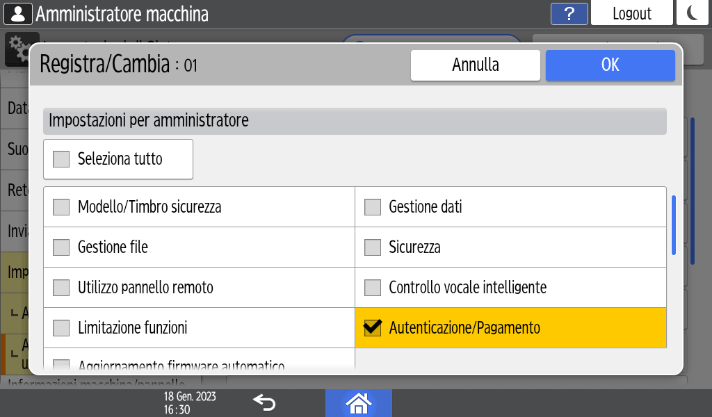 Illustrazione della schermata sul pannello operativo