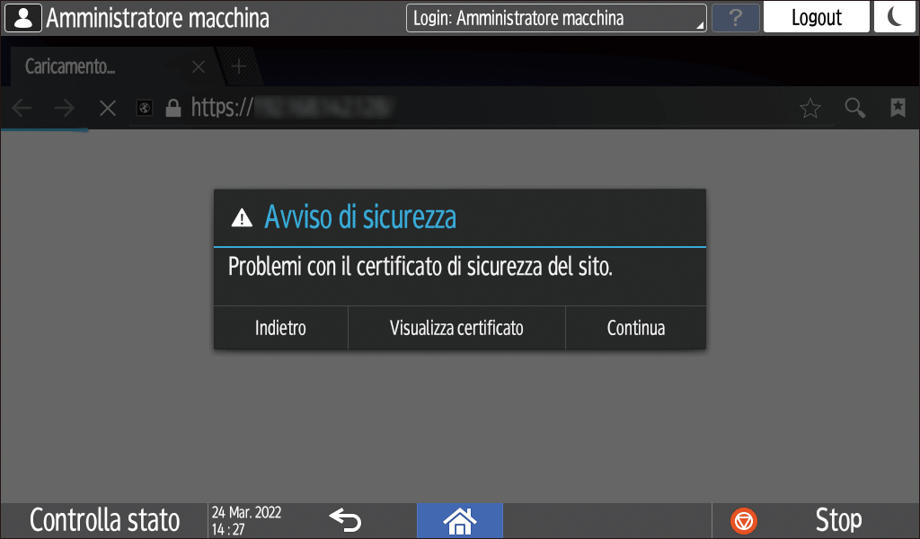 Illustrazione della schermata sul pannello operativo