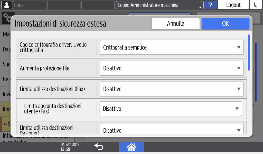 Illustrazione della schermata sul pannello operativo