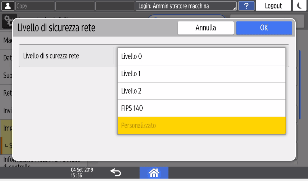 Illustrazione della schermata sul pannello operativo