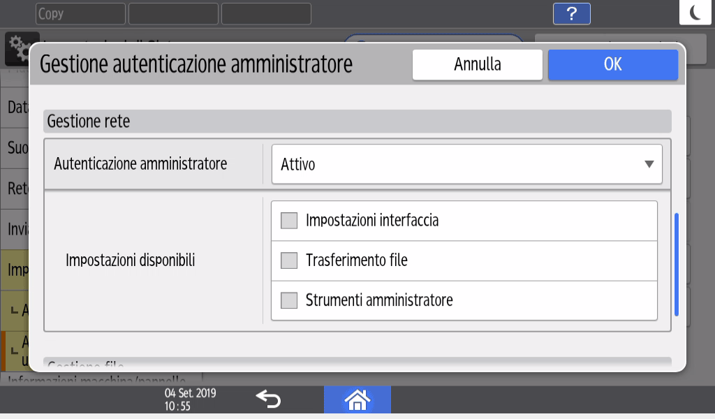 Illustrazione della schermata sul pannello operativo