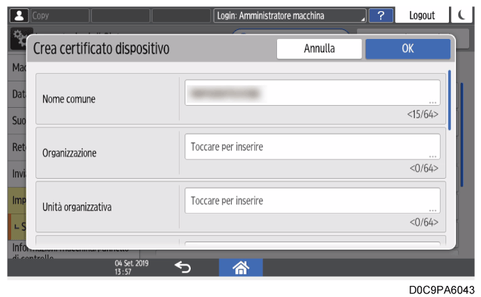 Illustrazione della schermata sul pannello operativo