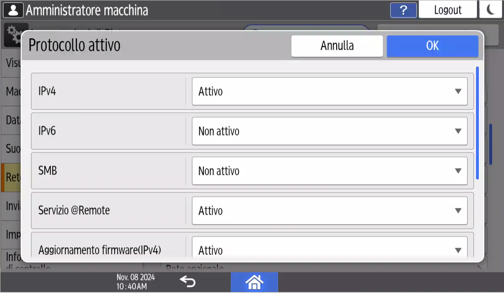 Illustrazione della schermata sul pannello operativo