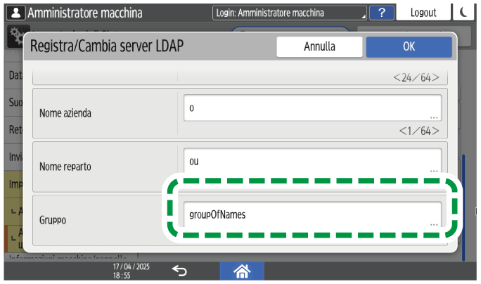Illustrazione della schermata sul pannello operativo