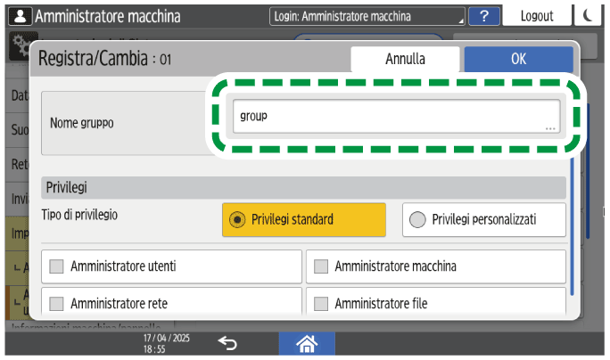 Illustrazione della schermata sul pannello operativo