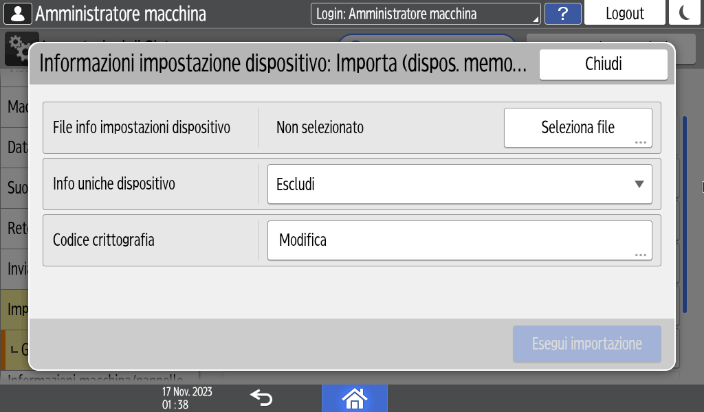 Illustrazione della schermata sul pannello operativo