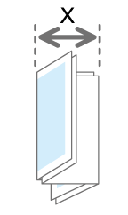 Illustrazione della larghezza esterna (X) della piegatura a lettera esterna nella piegatura a fogli multipli