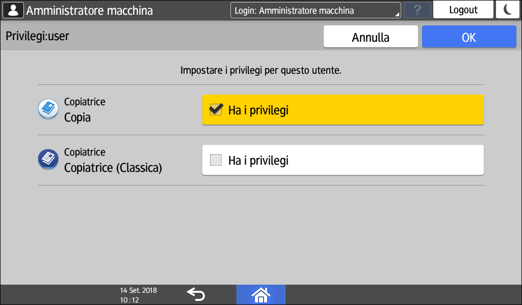 Illustrazione della schermata sul pannello operativo