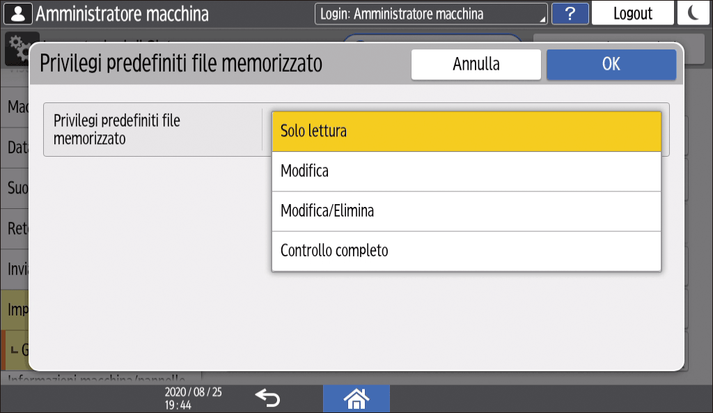 Illustrazione della schermata sul pannello operativo