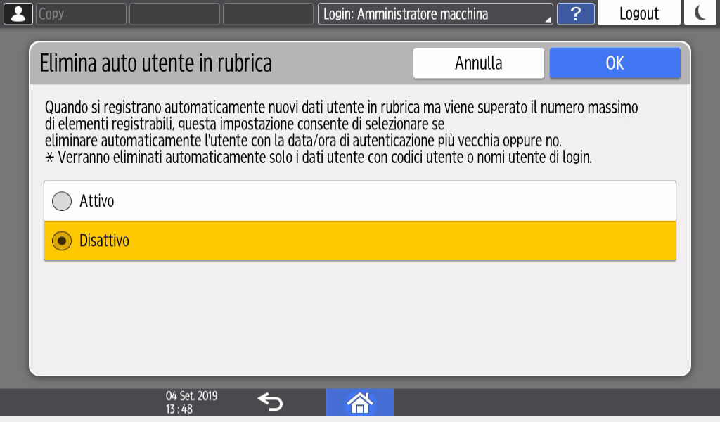 Illustrazione della schermata sul pannello operativo