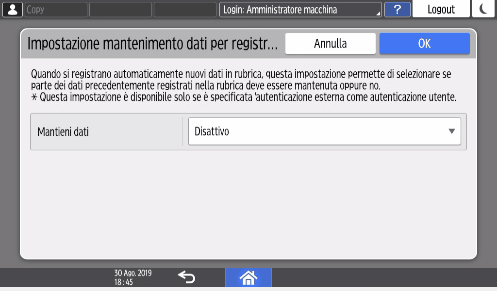 Illustrazione della schermata sul pannello operativo