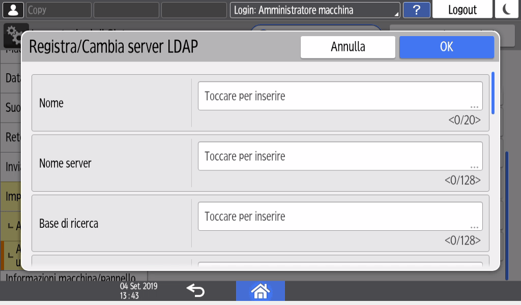 Illustrazione della schermata sul pannello operativo