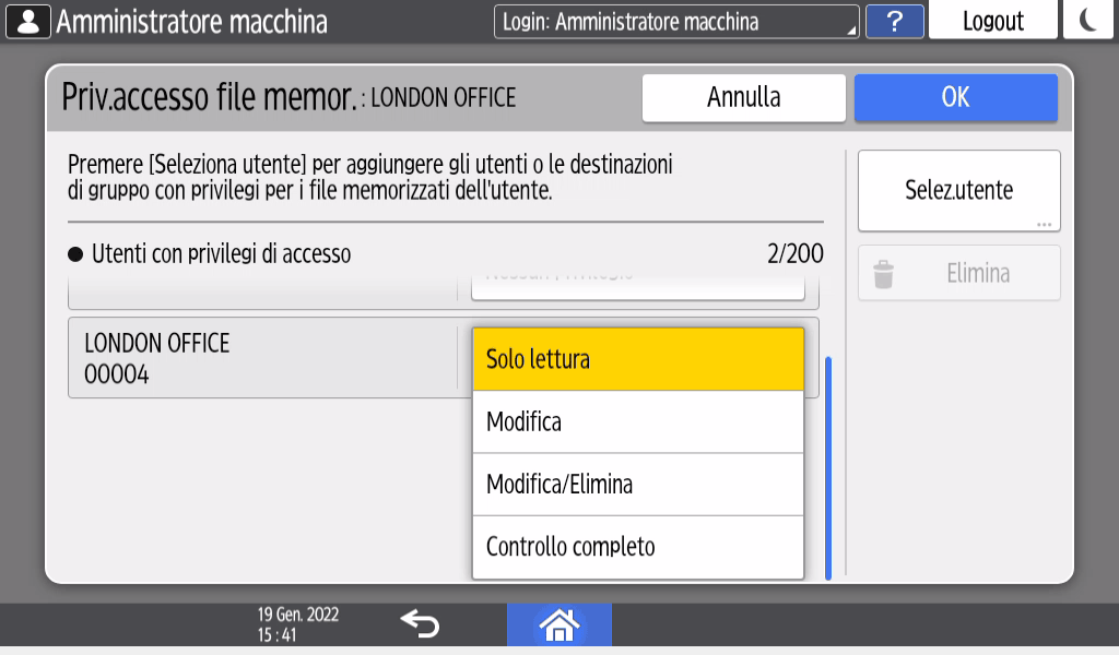 Illustrazione della schermata sul pannello operativo