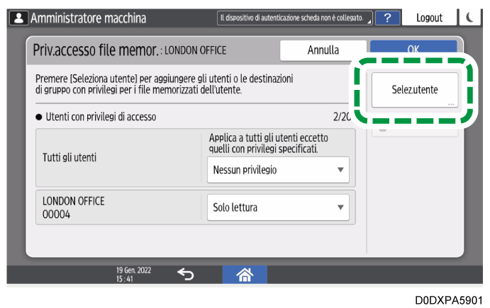 Illustrazione della schermata sul pannello operativo
