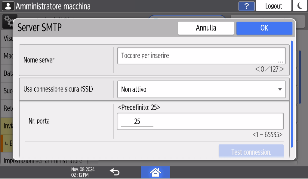 Illustrazione della schermata sul pannello di controllo
