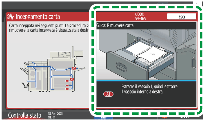 Illustrazione della schermata sul pannello di controllo