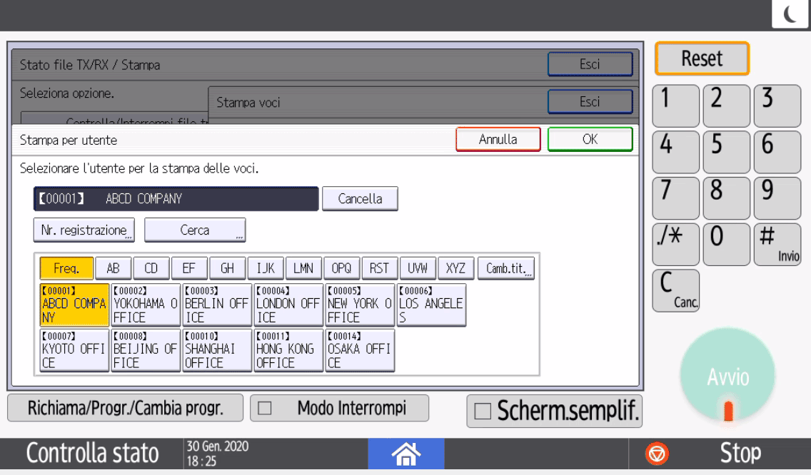 Illustrazione della schermata sul pannello operativo