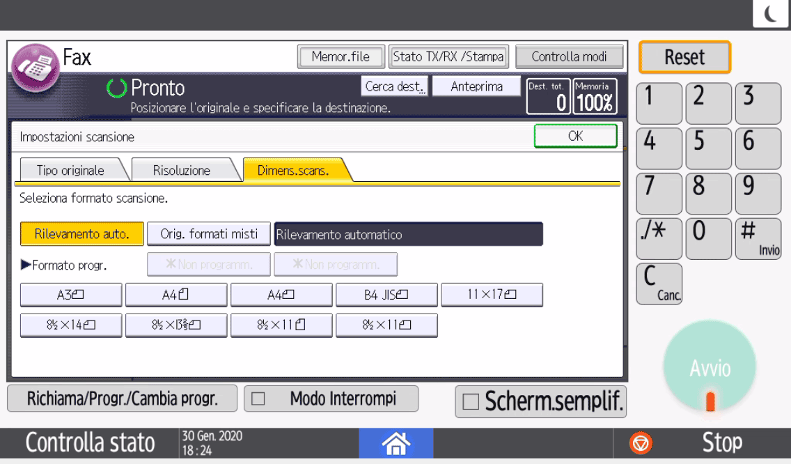 Illustrazione della schermata sul pannello operativo