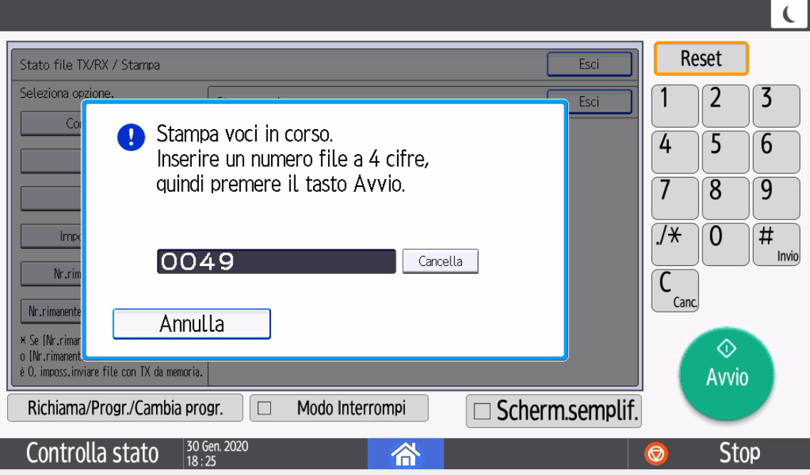 Illustrazione della schermata sul pannello operativo