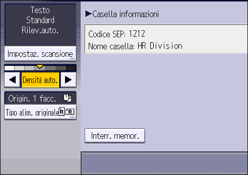 Illustrazione della schermata sul pannello operativo