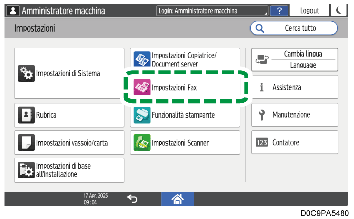 Illustrazione della schermata sul pannello operativo