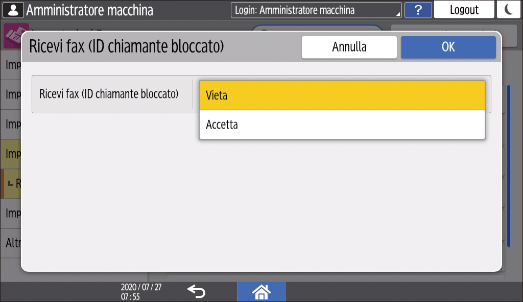 Illustrazione della schermata sul pannello operativo