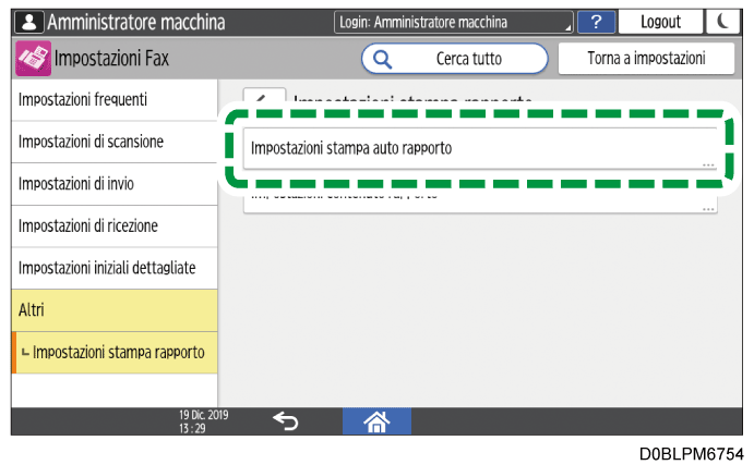 Illustrazione della schermata sul pannello operativo
