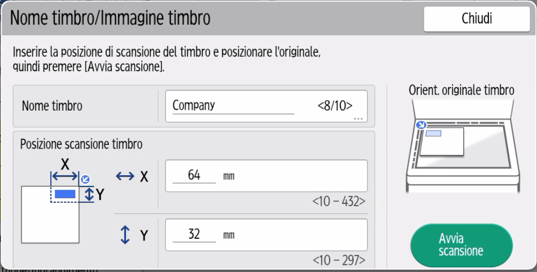 Illustrazione della schermata sul pannello operativo