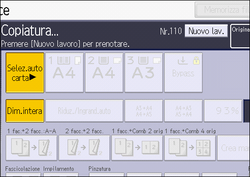 Illustrazione della schermata sul pannello operativo