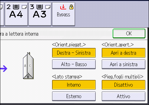 Illustrazione della schermata sul pannello operativo