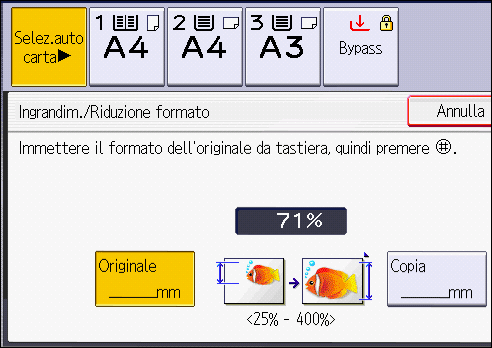 Illustrazione della schermata sul pannello operativo
