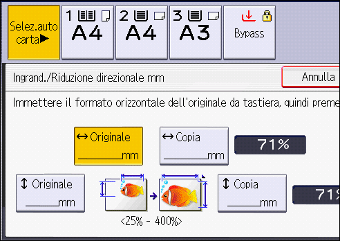 Illustrazione della schermata sul pannello operativo