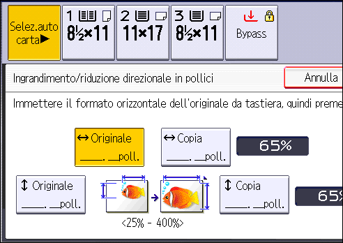 Illustrazione della schermata sul pannello operativo