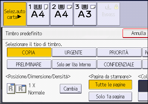 Illustrazione della schermata sul pannello operativo