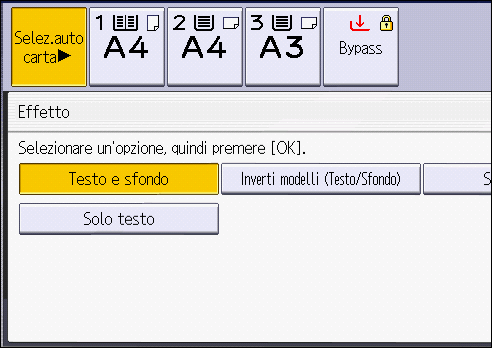 Illustrazione della schermata sul pannello operativo