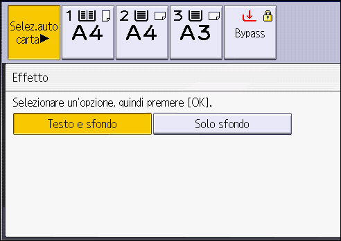 Illustrazione della schermata sul pannello operativo