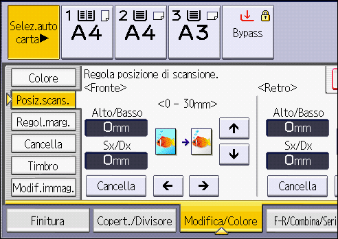 Illustrazione della schermata sul pannello operativo