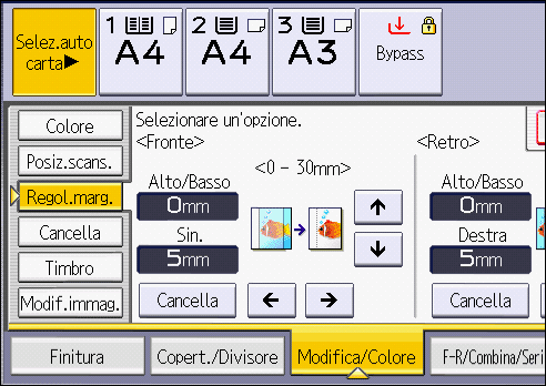Illustrazione della schermata sul pannello operativo