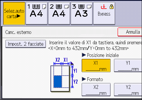 Illustrazione della schermata sul pannello operativo