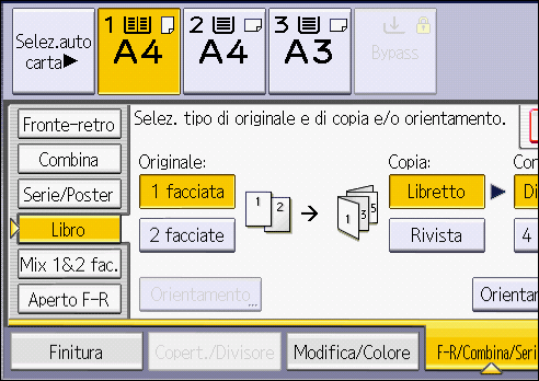 Illustrazione della schermata sul pannello operativo