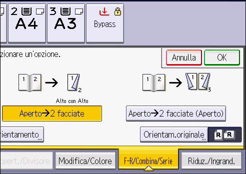 Illustrazione della schermata sul pannello operativo