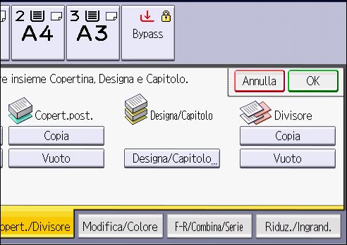 Illustrazione della schermata sul pannello operativo