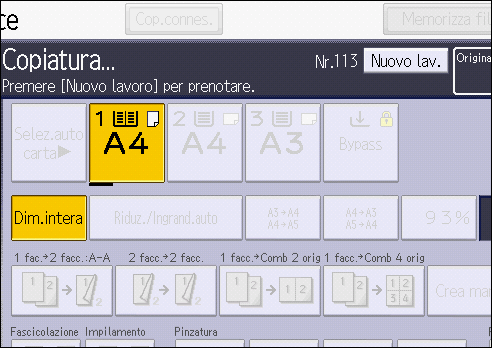 Illustrazione della schermata sul pannello operativo