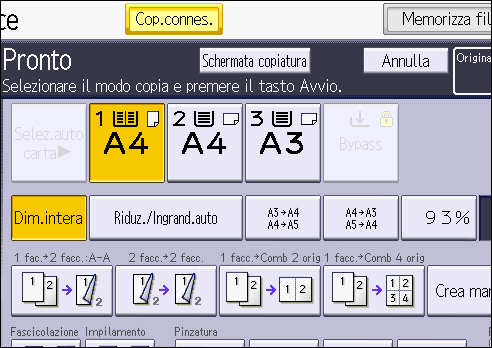 Illustrazione della schermata sul pannello operativo