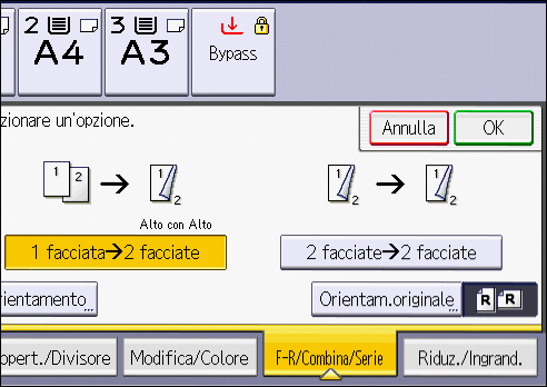 Illustrazione della schermata sul pannello operativo