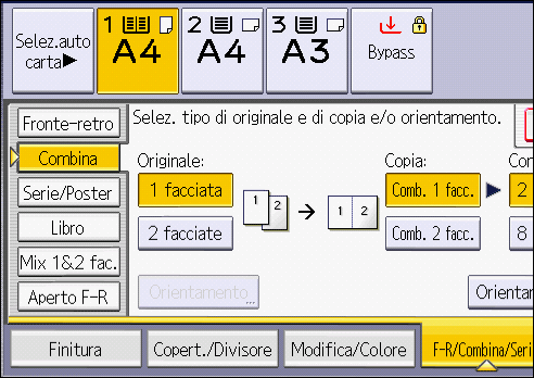 Illustrazione della schermata sul pannello operativo